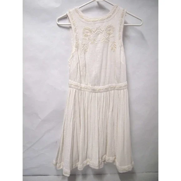 Free People Womens Womens Dress 0 White Birds of A Feather Embroidered Fit Flare - Picture 3 of 8